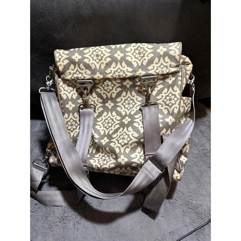 Petunia Pickle Bottom diaper bag gray and ivory backpack style